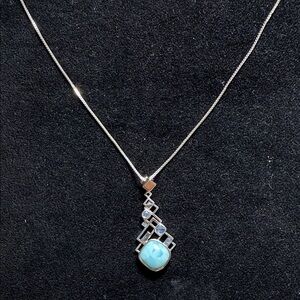 Sterling Silver Larimar Geometric Pendant Necklace - Blue